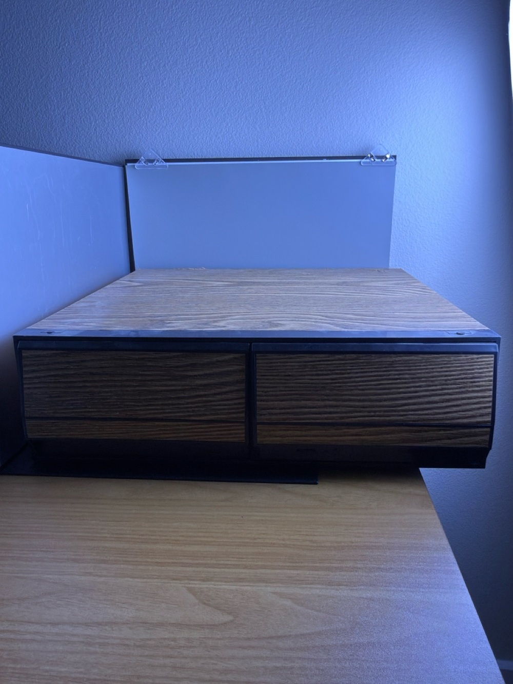 Vintage Wood Grain 2 Drawer VHS Tape Storage Cabinet Retro